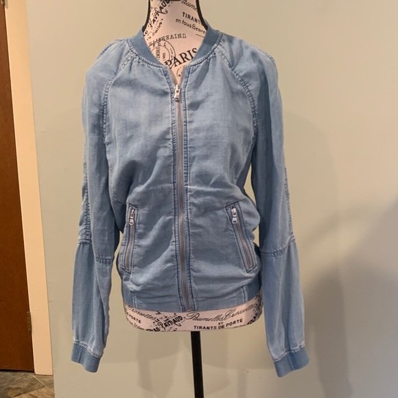 LOFT Light Blue Lyocell Linen Lightweight Bomber Jacket Women’s XS Extra Small - Picture 1 of 7